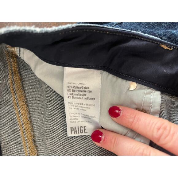 Paige Raw Hem Distressed Mid Rise Skinny Jeans Landyn Blue Size 30 - Picture 6 of 7